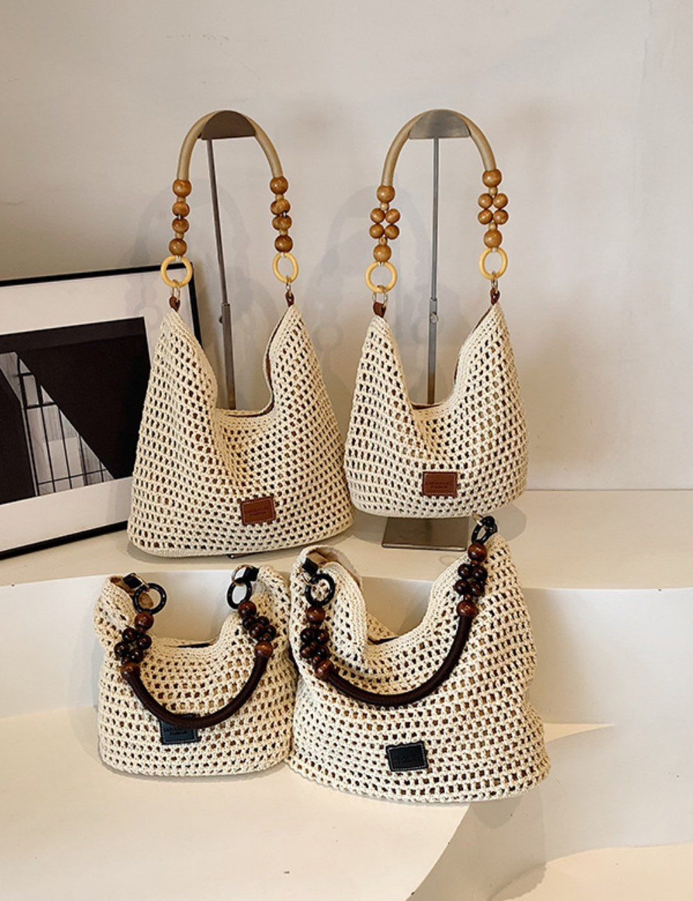 Beach Hollow Out Knit Woven Shoulder Tote Bag