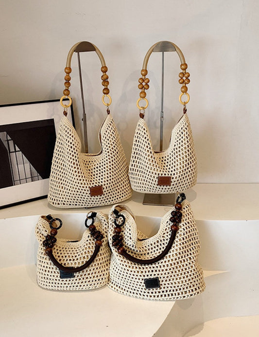Beach Hollow Out Knit Woven Shoulder Tote Bag