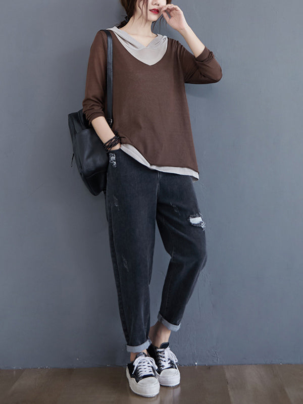 Original False Two Knitting T-Shirt Thin Sweater