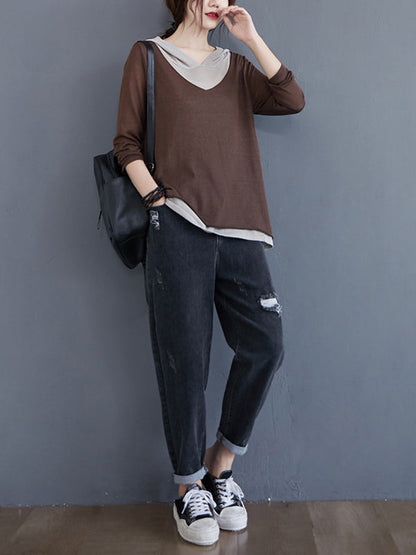 Original False Two Knitting T-Shirt Thin Sweater