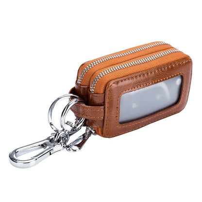 Men's Genuine Leather Zipper Double Layer Key Bag