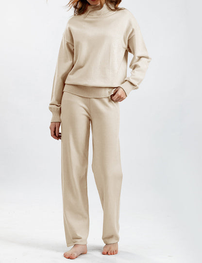 2+Solid Color High Collar Knit Sets