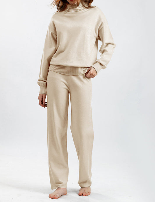 2+Solid Color High Collar Knit Sets