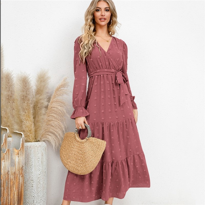 Ladies Solid Color Swing Casual Dress