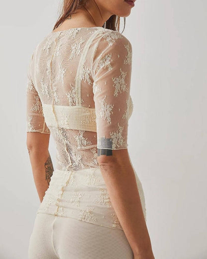 Floral See Through Lace Blouse