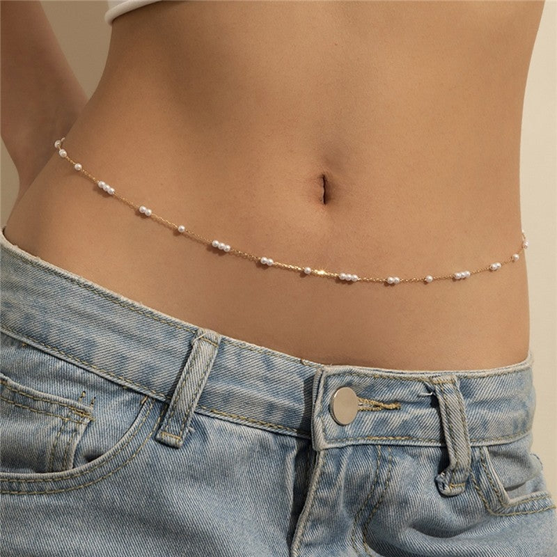 Geometric Metal Chain Body Jewelry With Pearl