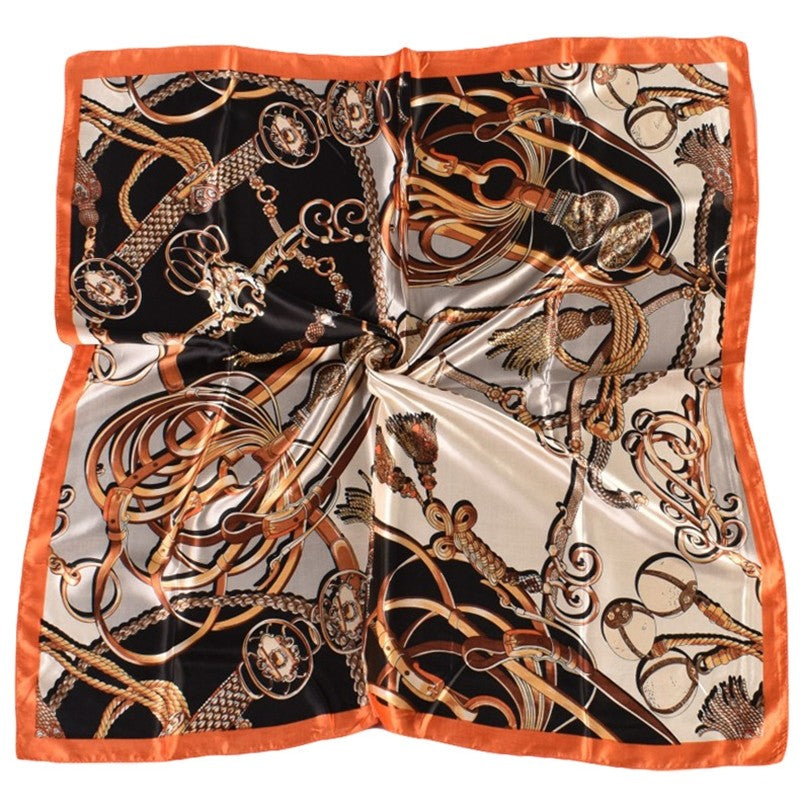 Vintage Printed Satin Square Head Scarf