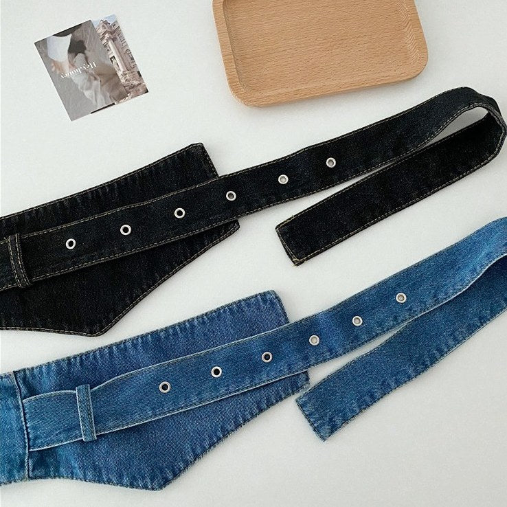 Denim Irregular Simple Wide Waist Belt