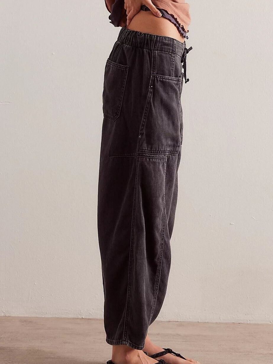 Loose Low Waist Barrel Washed Jeans