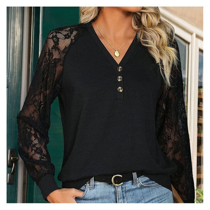 Black Long Sleeve Shirt With Lace Detail
