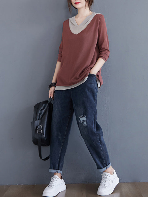 Original False Two Knitting T-Shirt Thin Sweater