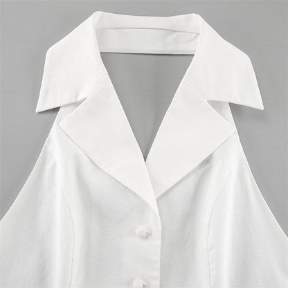 White V Neck Backless A Line Mini Dress