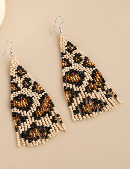 Vintage Leopard Handmade Beads Tassel Drop Earrings