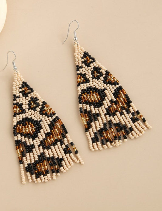 Vintage Leopard Handmade Beads Tassel Drop Earrings
