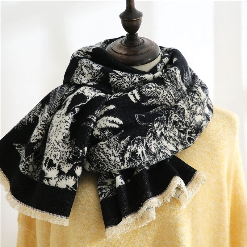 Reversible Printing Warm Imitated Cashmere Shawl Scarf