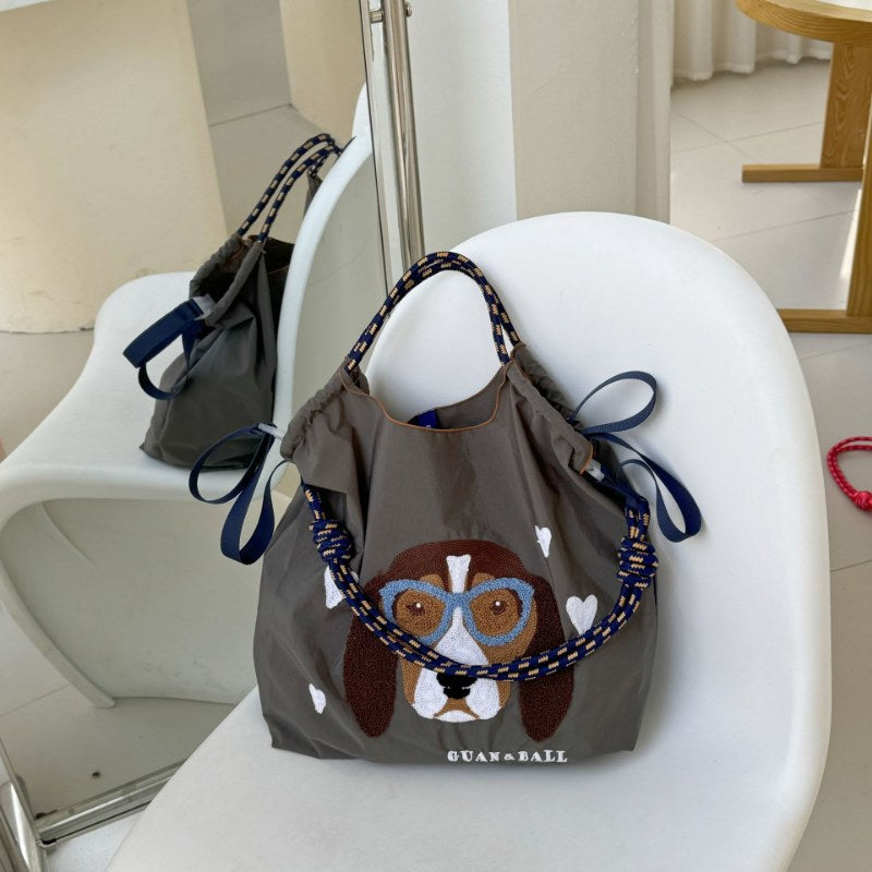 Plush Dog Embroidered Largr Capacity Shopping Bga