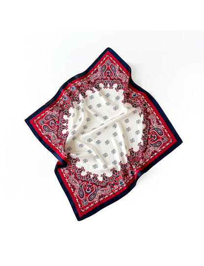 Simple Paisley Print Square Satin Scarf