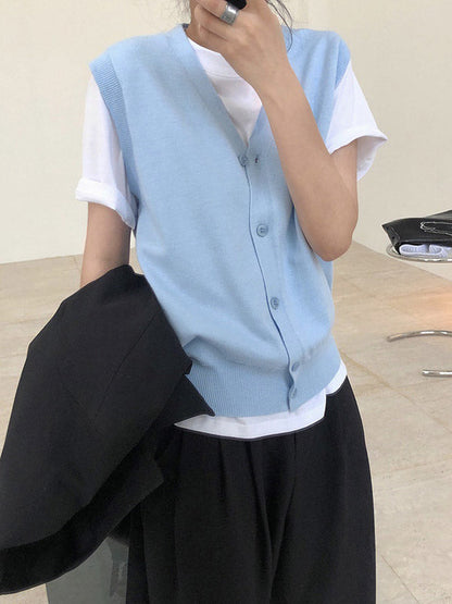 Leisure Solid Knitting Sweater Vest