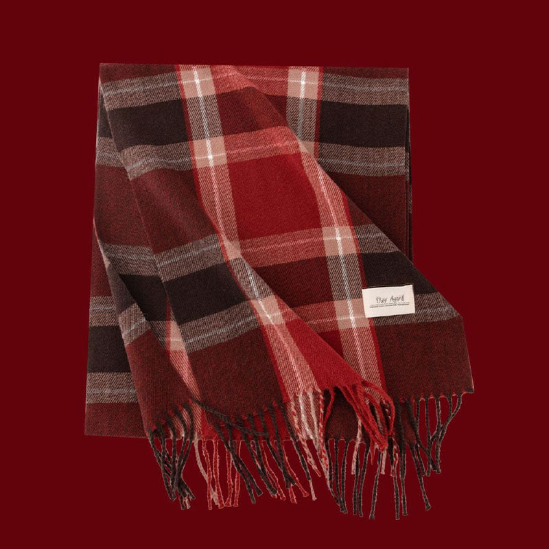 Retro Soft Wool Checkered Fringed Winter Scarf