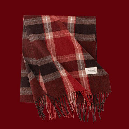 Retro Soft Wool Checkered Fringed Winter Scarf