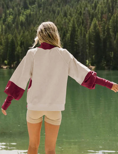 Casual Color Block Lantern Sleeve Sweatshirt