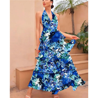 Long Layered Print Maxi Dress