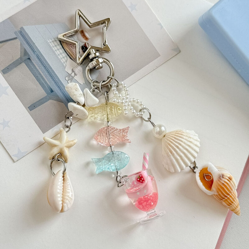Cute Beaded Seashell Tassel Keychain Bag Charm