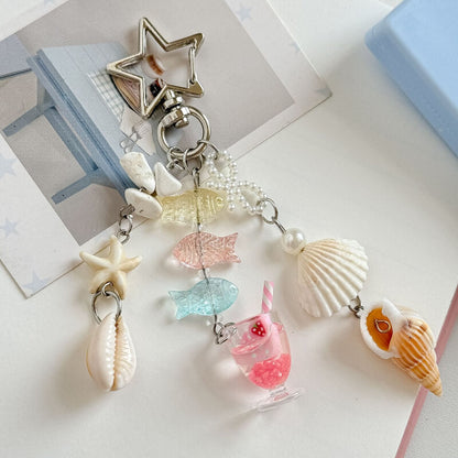 Cute Beaded Seashell Tassel Keychain Bag Charm