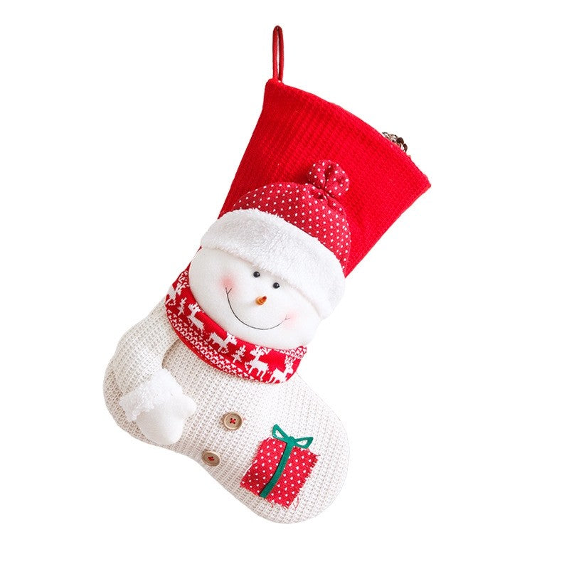 Red And White Knitted Christmas Stocking Old Man Snowman Dress Up Candy Bag Gift Bag