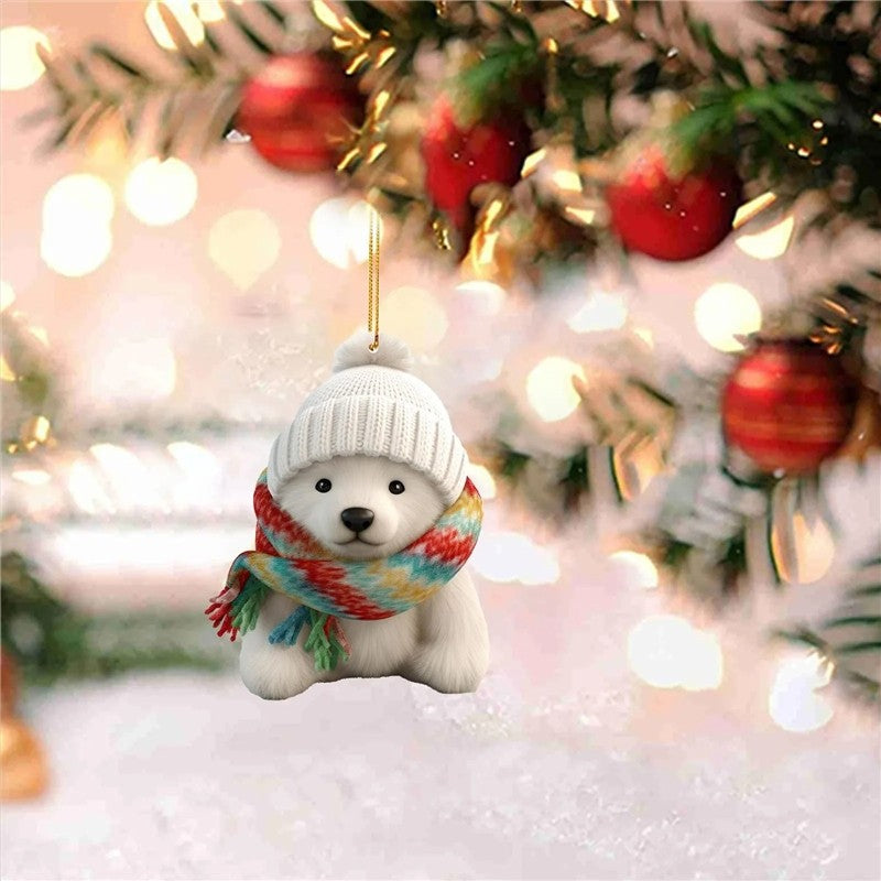 Polar Bear Scarf Acrylic Ornament Christmas Tree