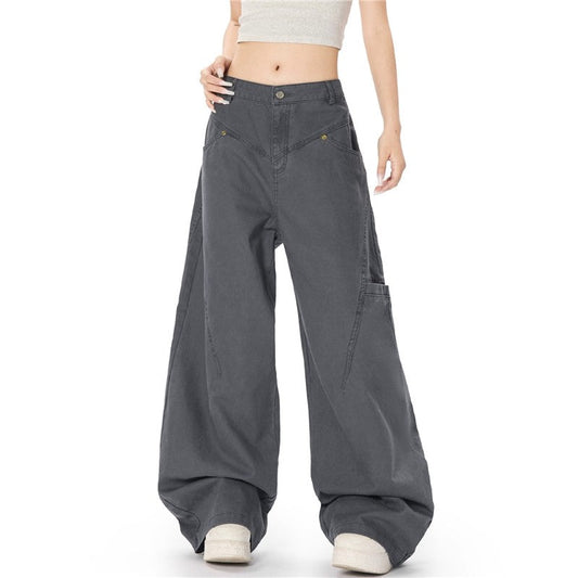 Vintage Work Pants Straight Wide Leg Floor Length