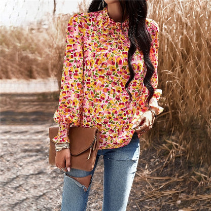 Long Sleeves Crewneck Printing Casual Blouse
