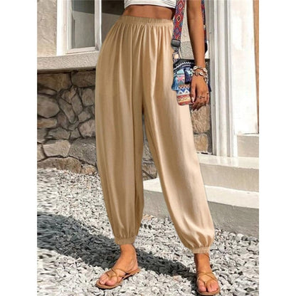 Elastic Waist Solid Color Baggy Pants