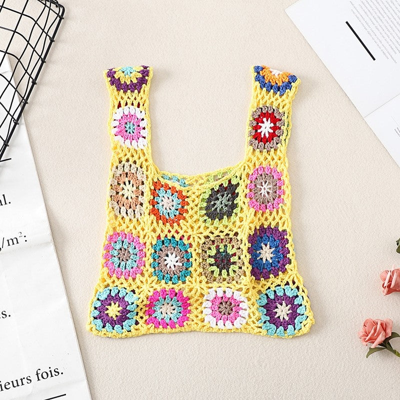 Crochet Knitted Flower Casual Handbag