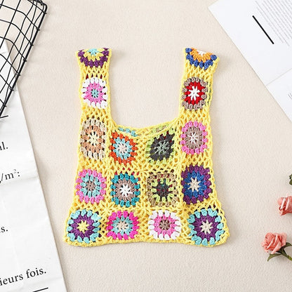 Crochet Knitted Flower Casual Handbag