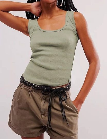Square Neck Solid Color Tank Top