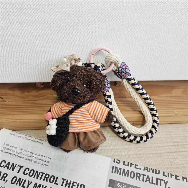Cute Plush Teddy Bear Keychain Crossbody Bag
