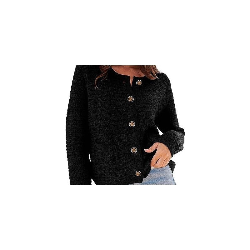 Plain Round Neck Knit Cardigan