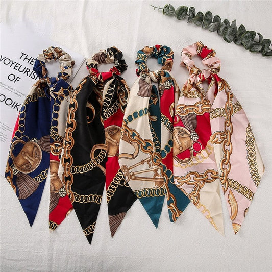Vintage Chain Printed Hair Scarf Pony