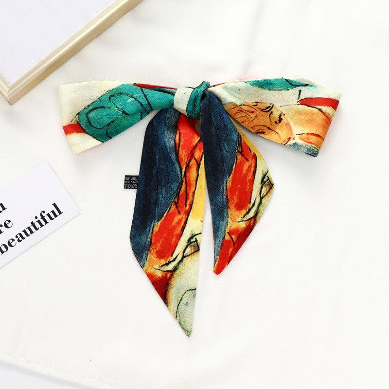 Vintage Elegant Oil Painting Long Silk Scarf