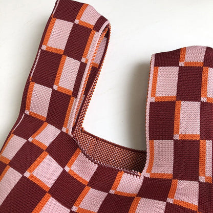 Knit Checkerboard Casual Tote Bag