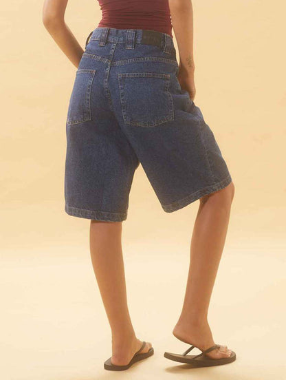 Washed Loose Denim Bermuda Shorts