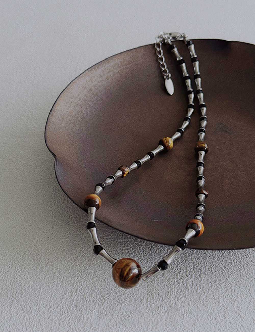 Retro Handmade Bamboo Tiger Eye Necklace