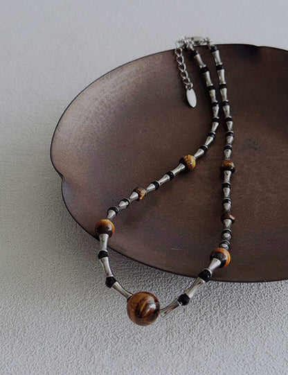 Retro Handmade Bamboo Tiger Eye Necklace