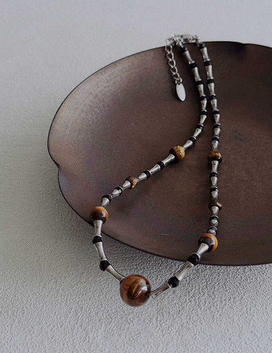 Retro Handmade Bamboo Tiger Eye Necklace