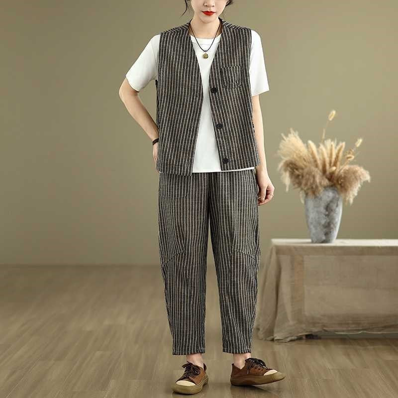 Striped Fashion Vest Loose Harem Pants Set