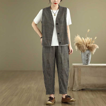 Striped Fashion Vest Loose Harem Pants Set