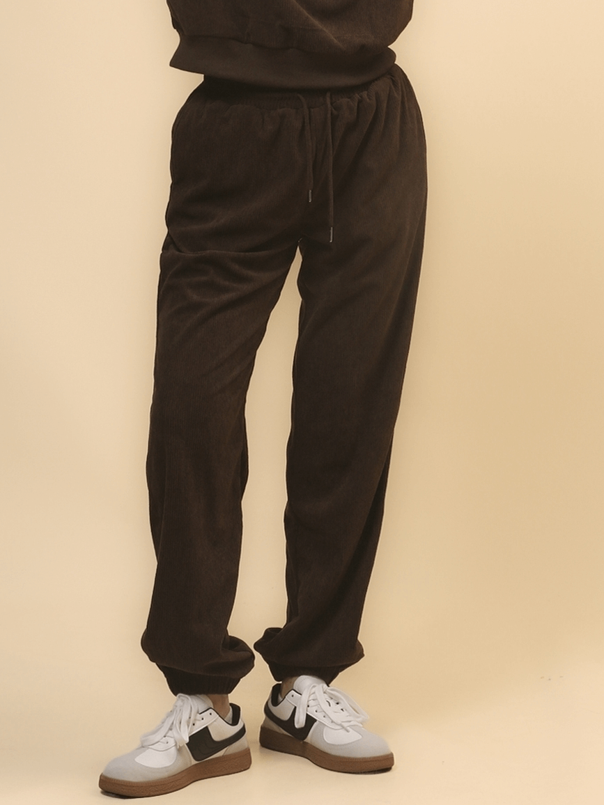 Solid Color Corduroy Casual Pullover Set