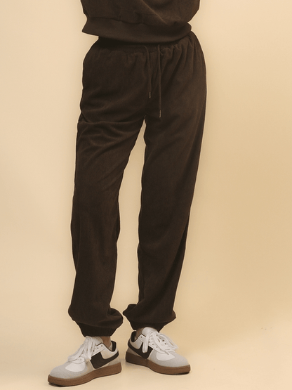 Solid Color Corduroy Casual Pullover Set