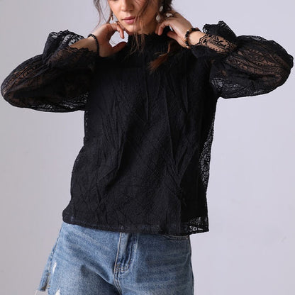 Trendy Hollow Out Embroidered Long Sleeve Top